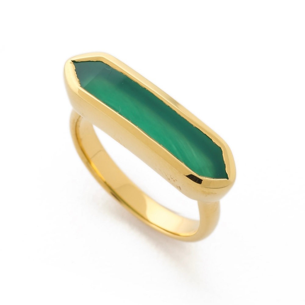 Monica Vinader Baja Ring in Gold & Green Onyx